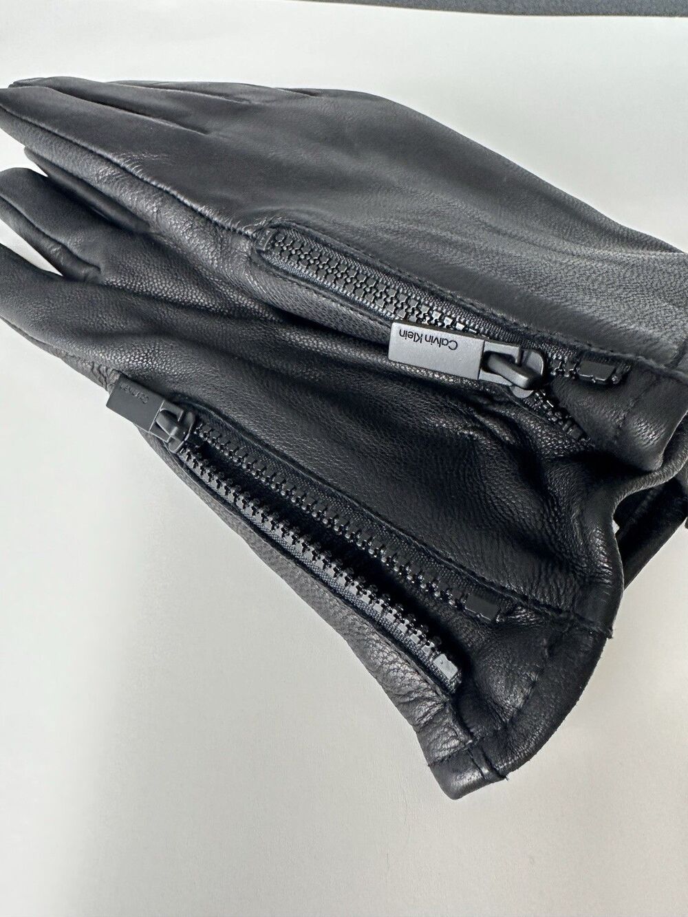 Calvin Klein Adult Full Grain Goat Leather Gloves Black Size L - Picture 4 of 5